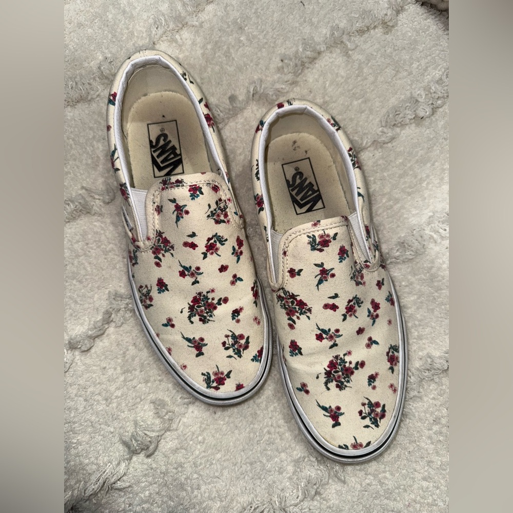 Vans Cream Floral Slip-On Shoes